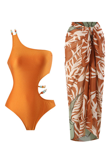 Maillots de bain de plage une pièce orange découpés